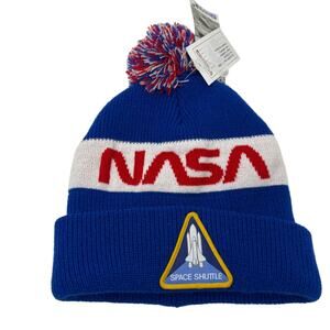 NEW! Bioworld NASA Share Space SAMPLE Cap Hat Knit Skull Beanie Blue Shuttle